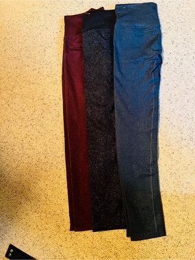 all in motion Glitter Leggings Trio in Burgundy, Black, and Navy